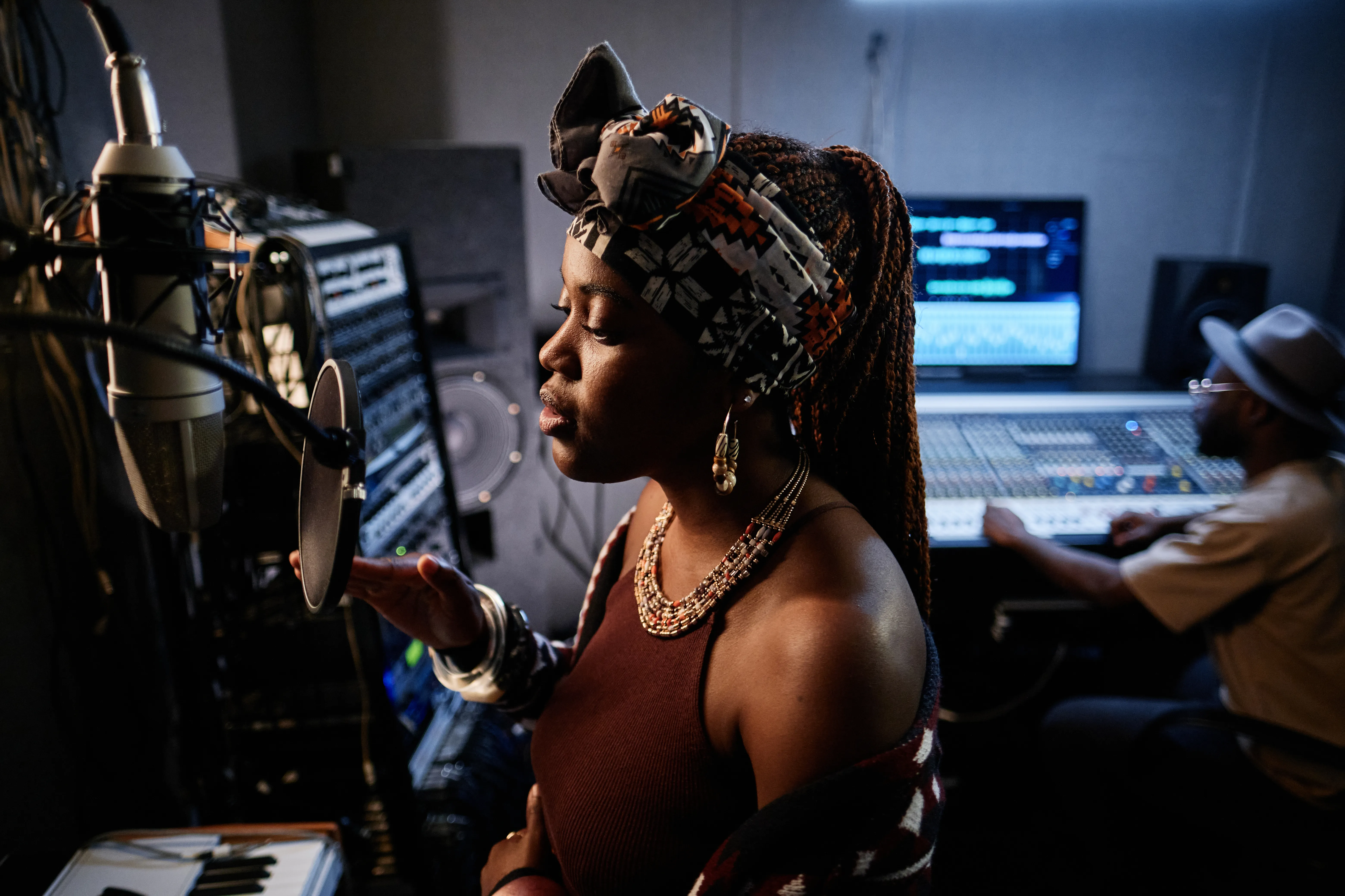 woman in recording studio